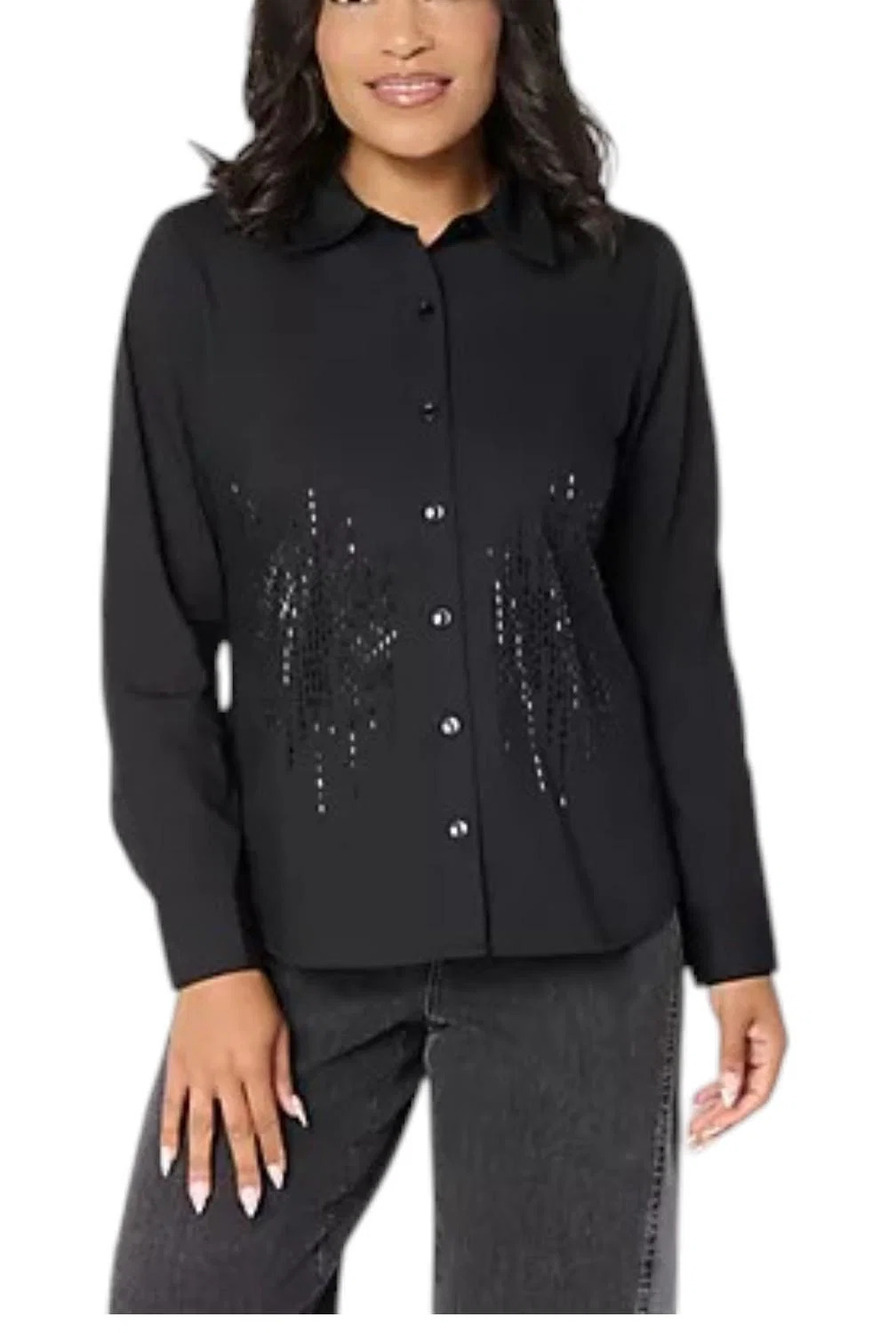 Women with Control Women's Embellished Rhinestone Top Black - Regular